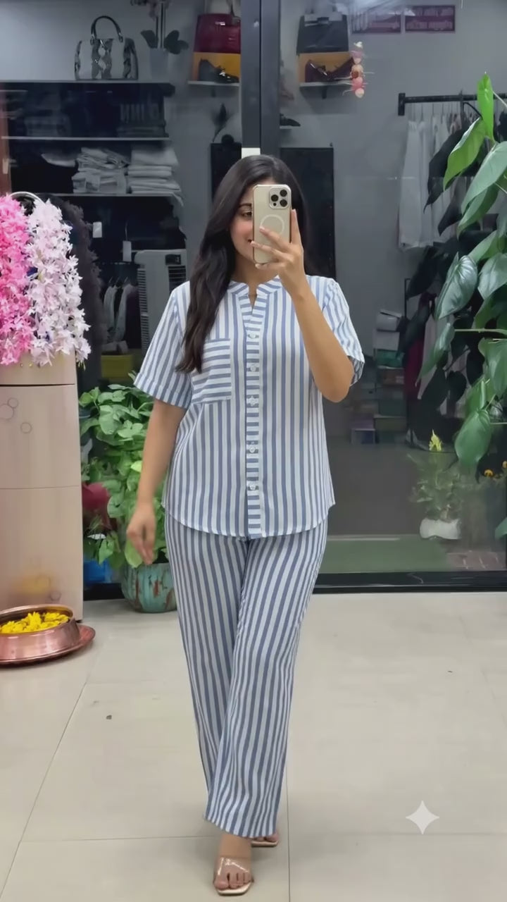 Classic Blue Stripe Relax Fit Co-Ord Set