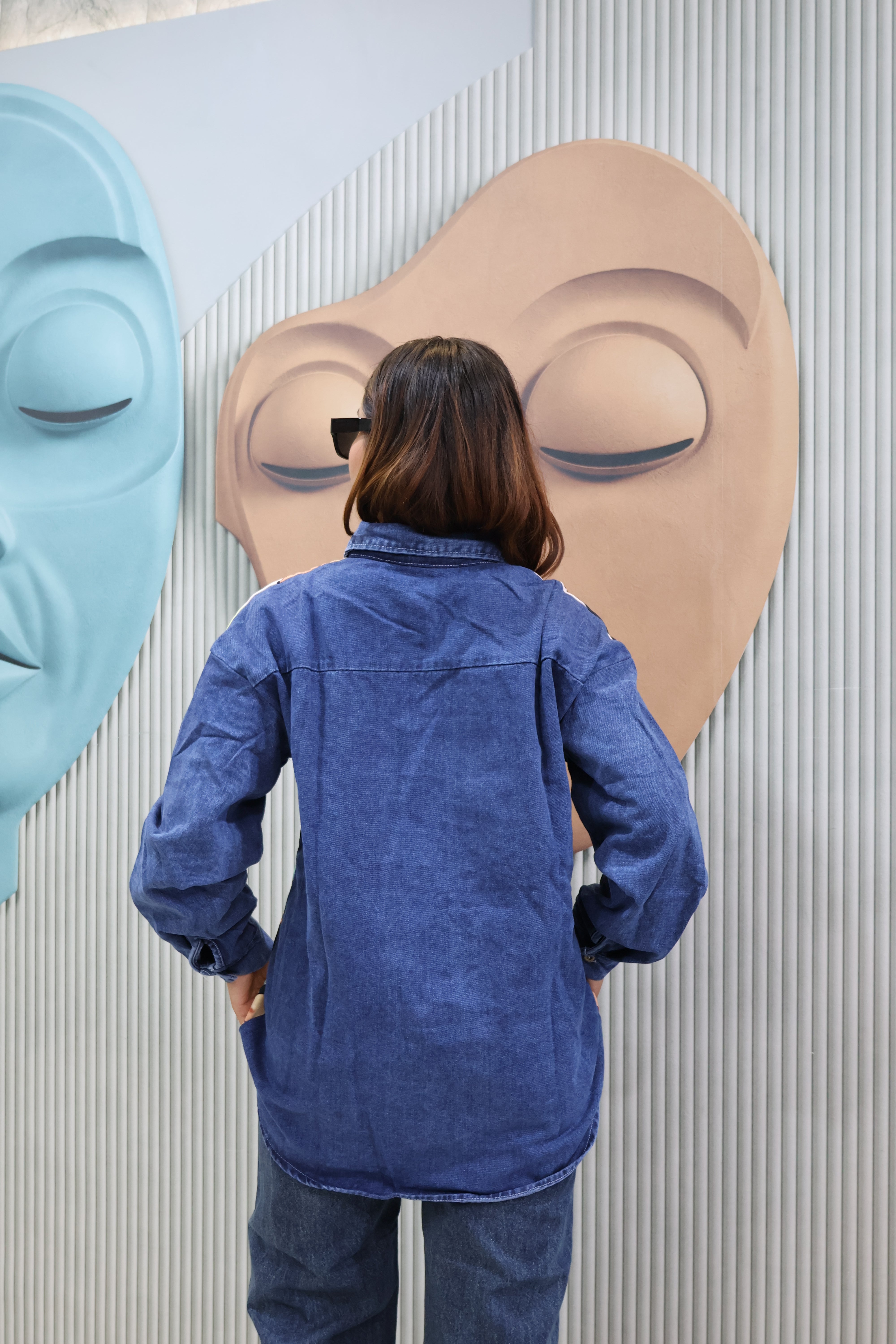 Cartoon rubber Print Denim Patch Shirt | Trendy Casual Wear Top