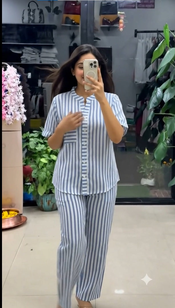 Classic Blue Stripe Relax Fit Co-Ord Set