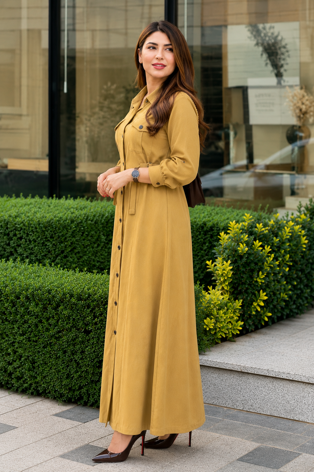 Elegant Western Maxi Dress for Women | Premium Button-Down Long Shirt Dress with Fabric Belt