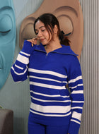 Woolen Knit Co-Ord Set with Striped High Neck Top
