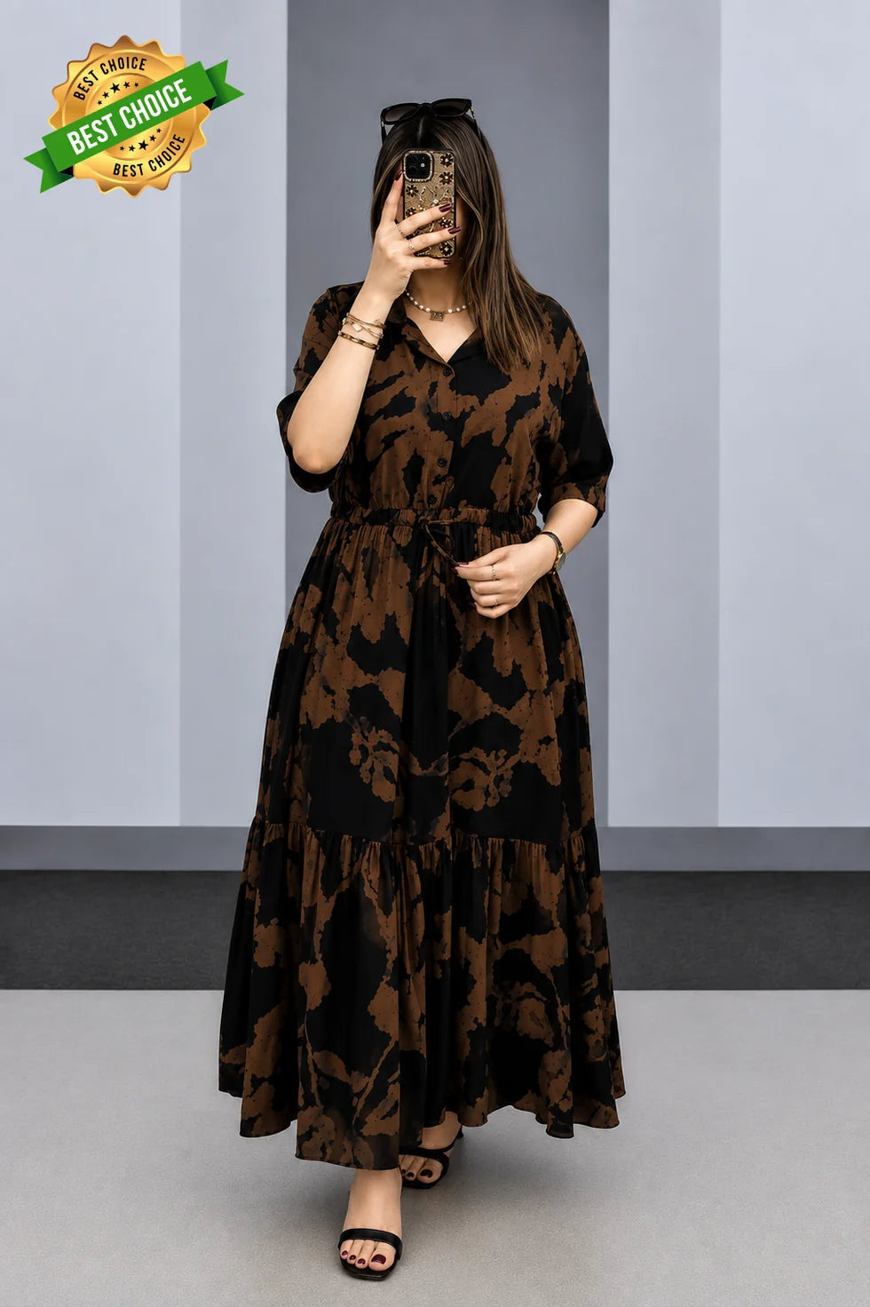 Arabic-code Premium Printed Rayon Maxi Dress