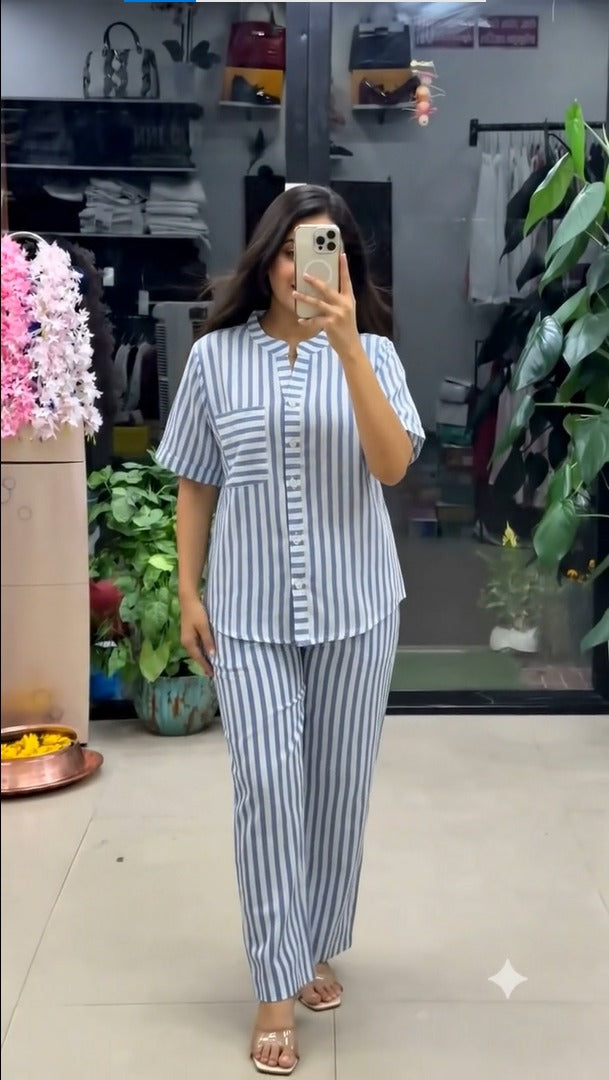 Classic Blue Stripe Relax Fit Co-Ord Set
