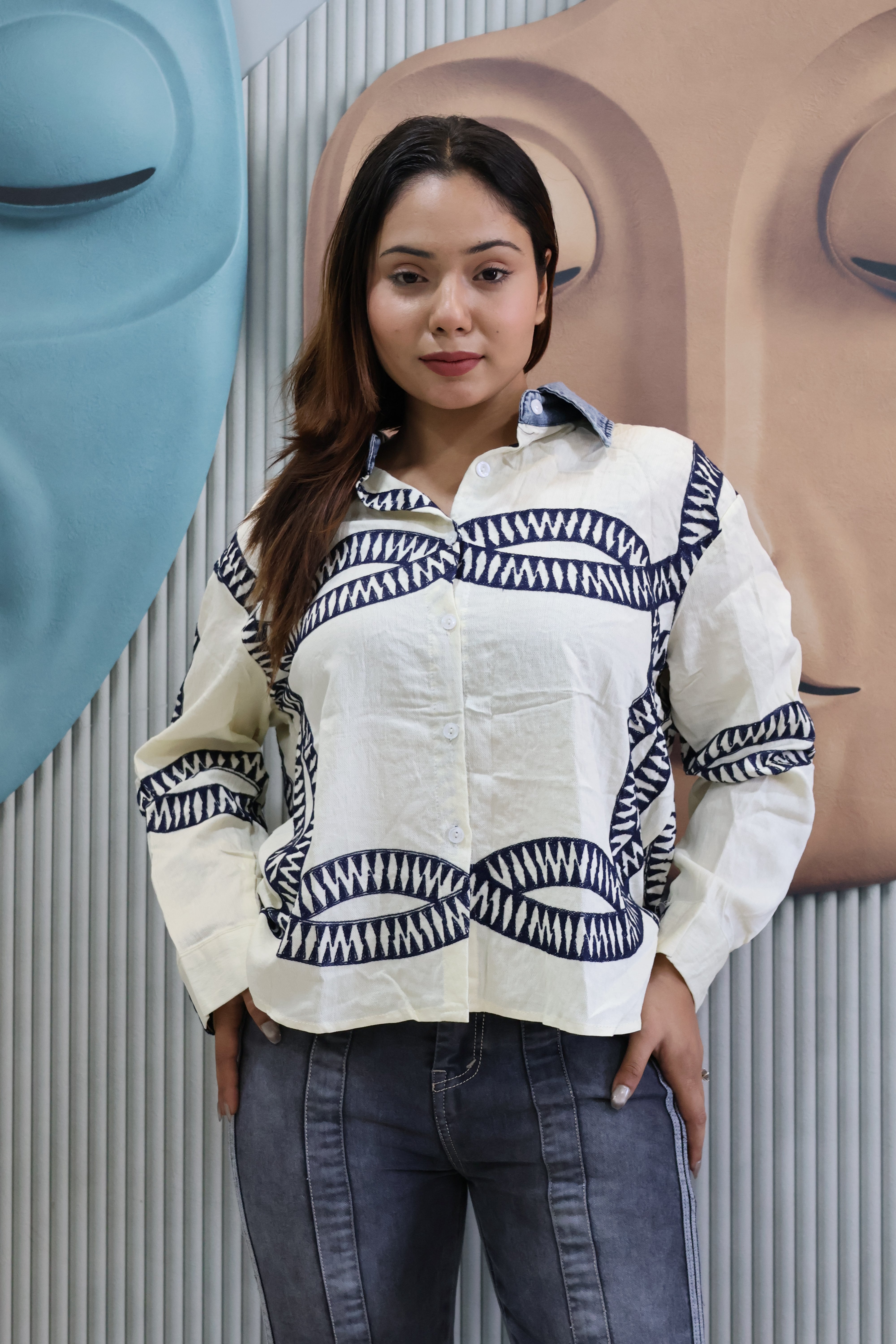 Designer Cotton Shirt with Handcrafted Work Detail